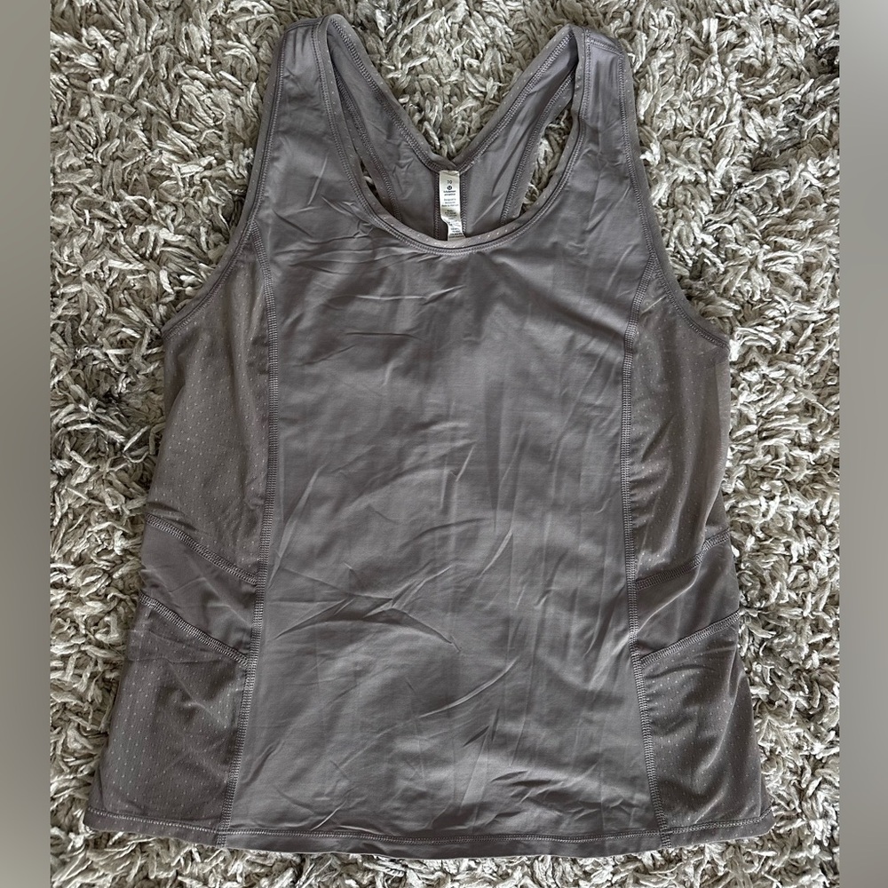Lululemon Gray Racerback Tank Top with Intricate Stitching